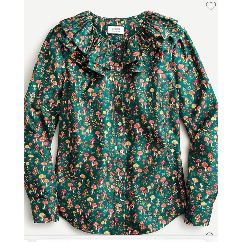 J.Crew Collection silk-twill ruffle-collar top in mushroom floral M NWT